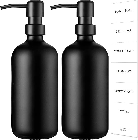 GMISUN Black Soap Dispenser, 2 Pack Matte Glass Hand and Dish Soap Dispenser Set with Rustproof M... | Amazon (US)