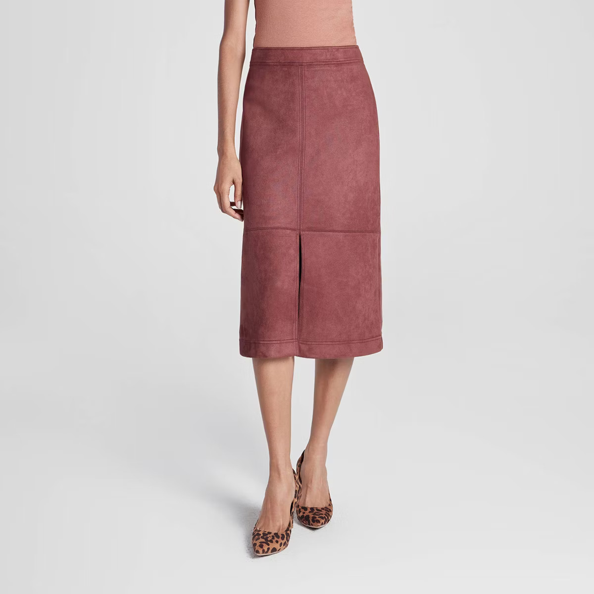 Women's Faux Suede Midi A-Line Skirt - A New Day™ Burgundy L | Target