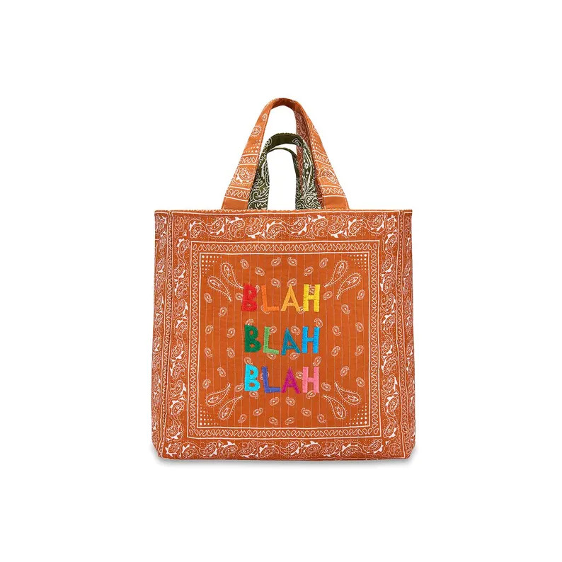 Blah Hand Embroidered Leo Tote: Orange Bandana Quilted Maxi Weekender Bag, Gift For Christmas | Etsy (US)