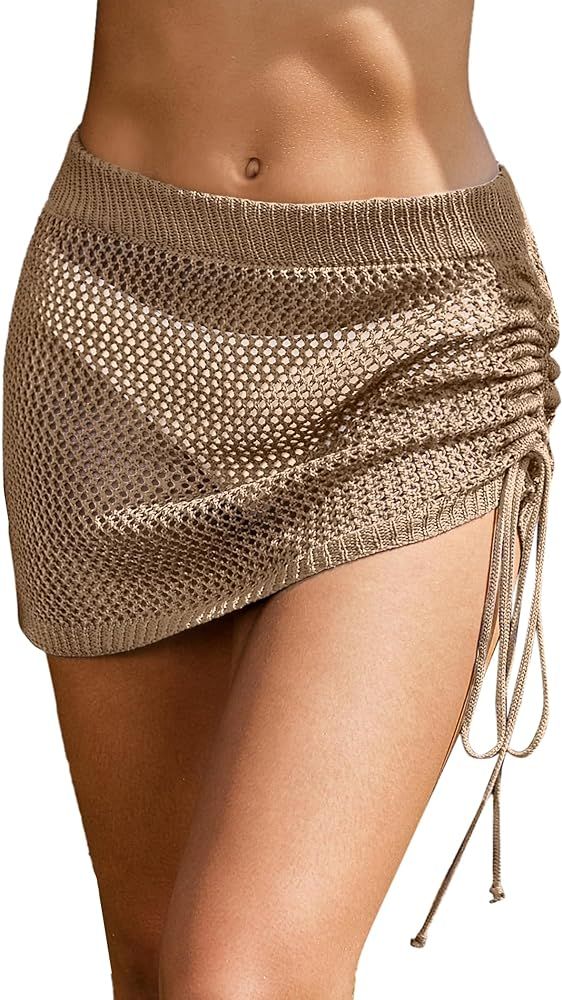 AI'MAGE Women's Crochet Cover Up Skirt 2024 Knit Drawstring Beach Skirt Coverups for Swimwear S-X... | Amazon (US)
