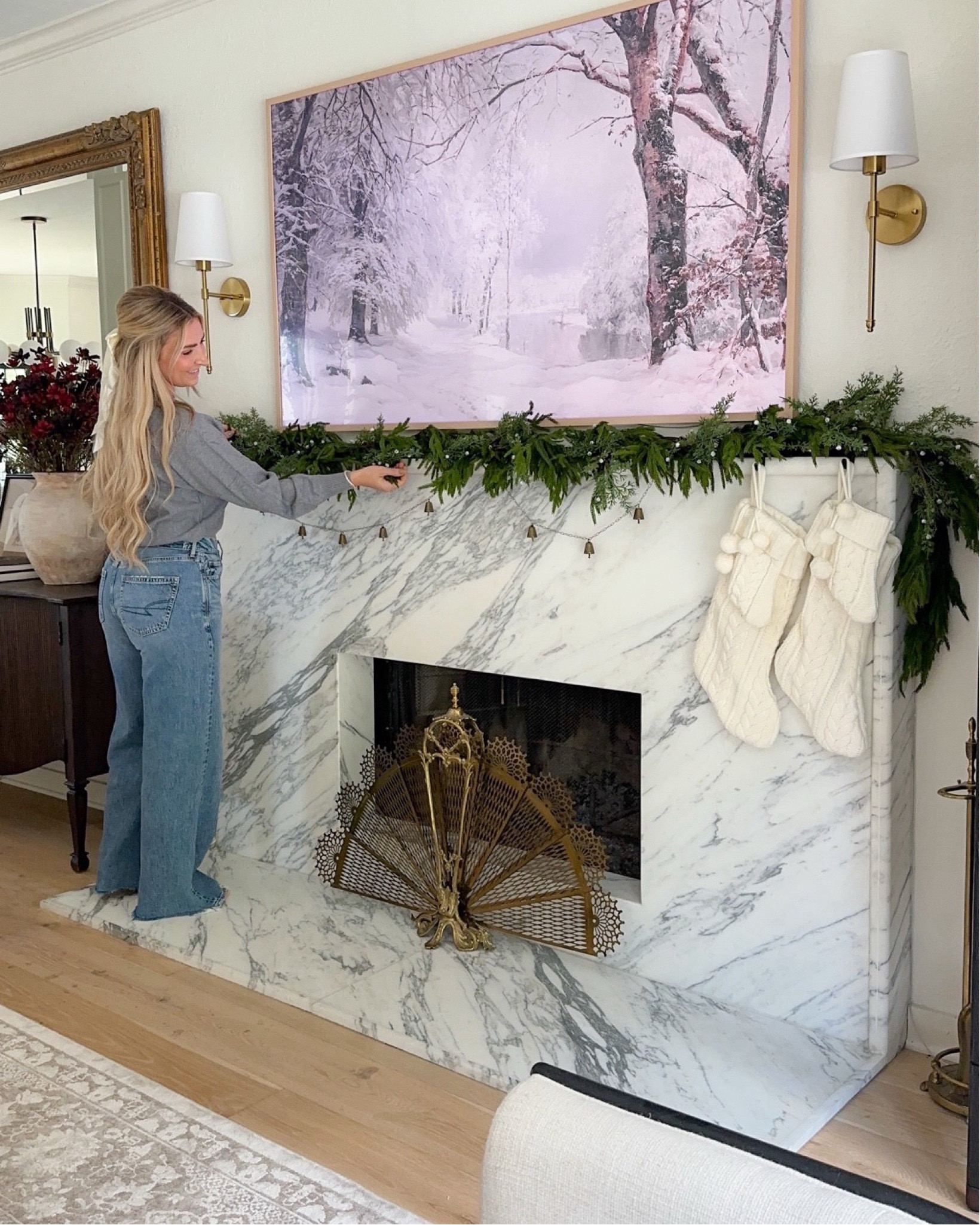 Amazon Norfolk pine garland in stock! I added these juniper stems to create a custom look for less! I used (1) 9’ and (1) 6’. My mantel is very shallow so I would double this for a larger mantel!

#LTKHoliday #LTKHome #LTKStyleTip