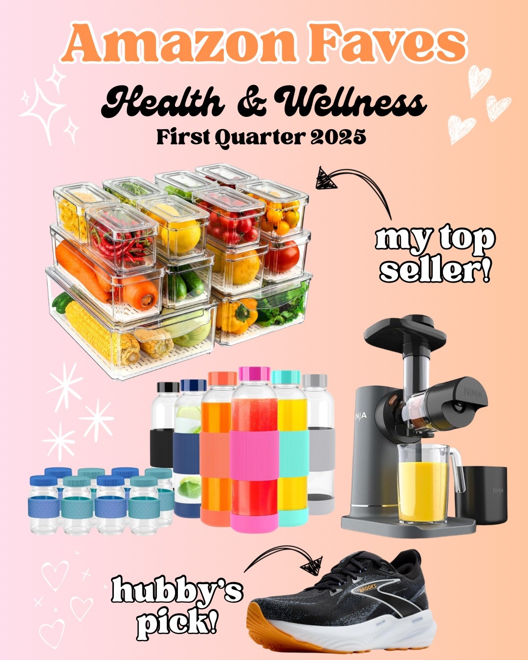 Amazon Faves: Q1 2025 Edition
I’ll be sharing my must-haves that made life easier, cleaner, and just better these past few months.

Whether you’re resetting your space, chasing goals, or raising littles, I’ve got you. Be sure you’re following so you don’t miss any of my posts!

Today, I’m sharing my favorite Health & Wellness finds. Making wellness easy and cute, yes please!

🥬 My most loved item: produce containers that keep fruits + veggies fresh longer. Total game-changer to make yourself a salad bar in the fridge!

🧃 Our cold press juicer is now a daily ritual and makes the most delicious juice.

🥤The 18oz juice bottles are leak-proof and perfect for the fridge.

🫗2oz shot bottles are great for wellness shots!

👟 And the Brooks men’s running shoes? Hubby-approved and shockingly lightweight.

Tap to shop your faves or save this post for your next Amazon haul!

#LTKSaleAlert #LTKHome #LTKActive