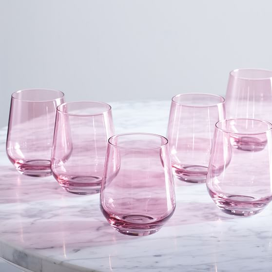 Estelle Colored Glass Stemless Wine Glass Rose Colored | West Elm (US)