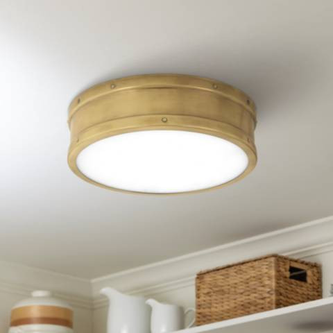 Quoizel Ahoy 12 3/4" Wide Nautical Weathered Brass LED Ceiling Light - #86D15 | Lamps Plus | Lamps Plus