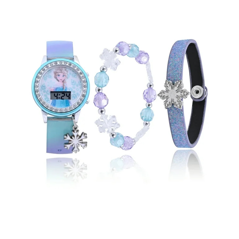 Disney Frozen Girl's Flashing LCD Blue Glitter Silicone Watch & Matching Bracelets 3 Piece Set - ... | Walmart (US)