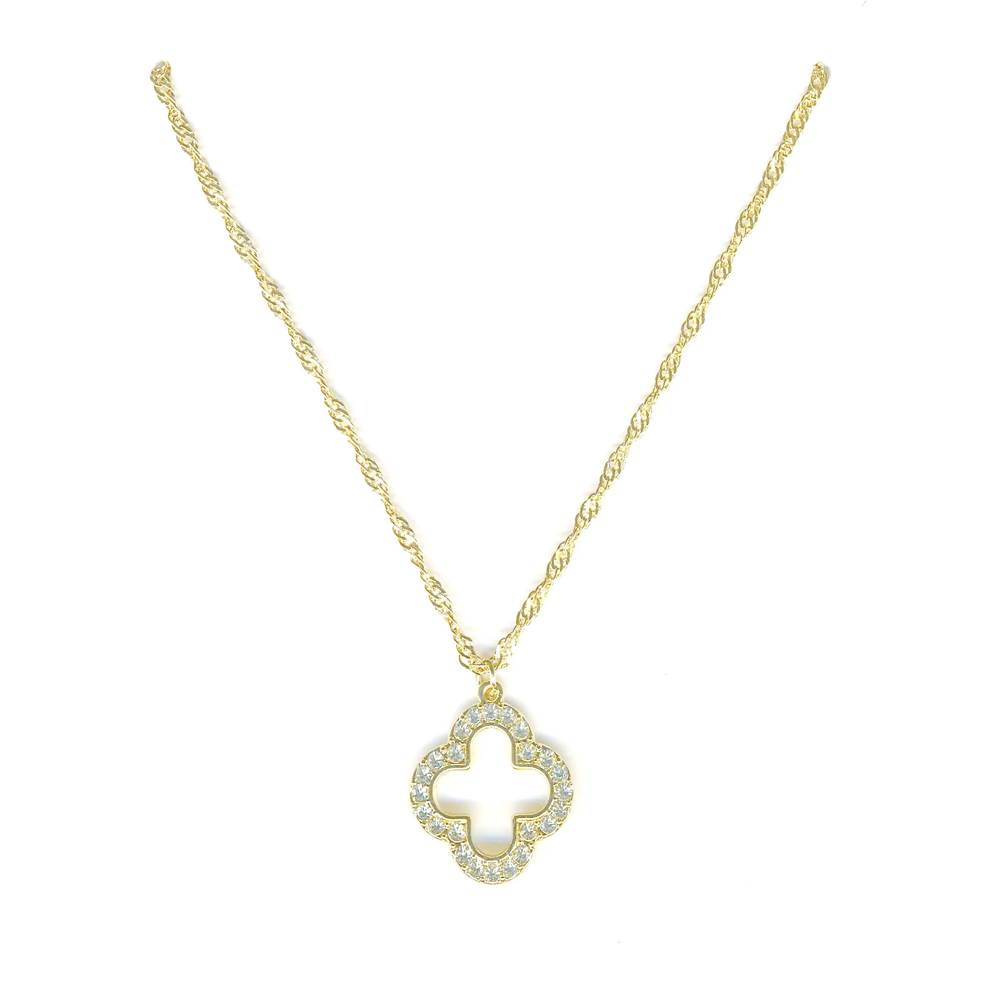 Time and Tru Gold Plated Clover Pave Stones Pendant Necklace with Lobster Clasp | Walmart (US)