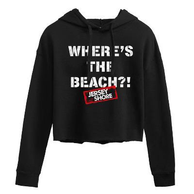 Women's Jersey Shore Where's The Beach Cropped Graphic Hoodie - Black - Medium | Target