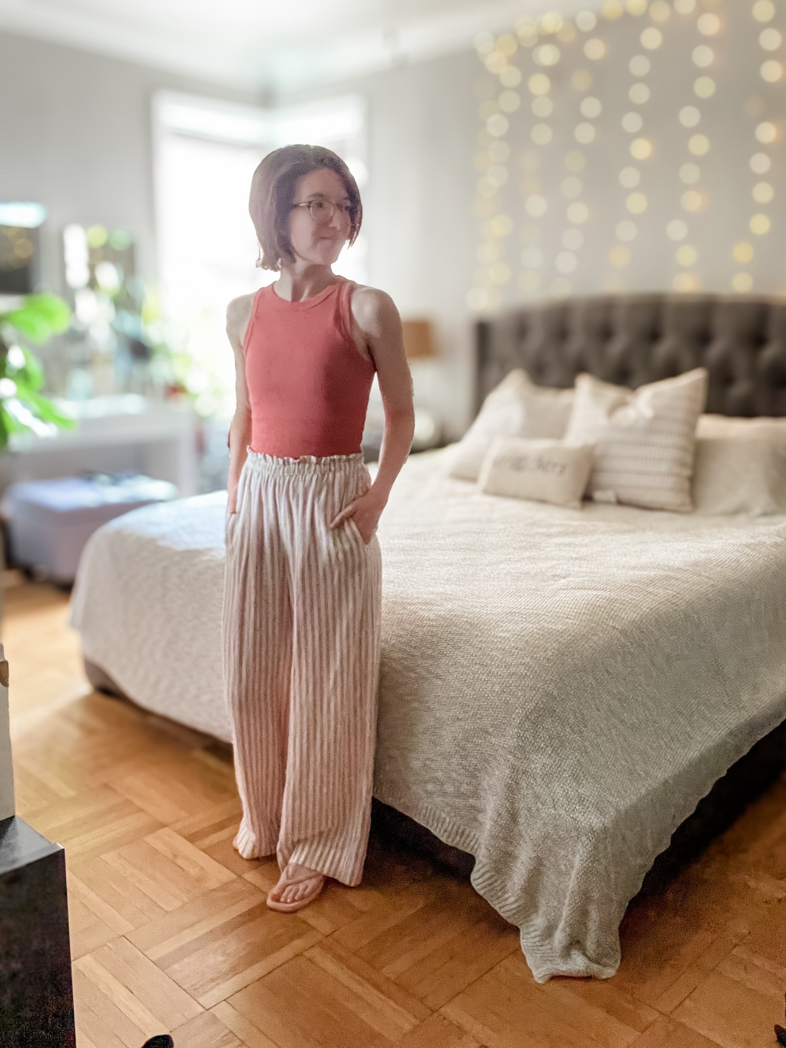 Tank: TTS
Striped pants: TTS
flip flops: TTS