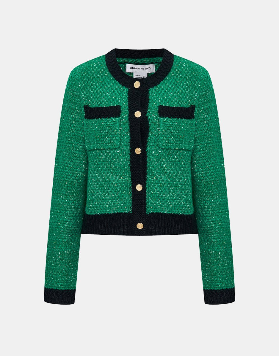 Contrast Trim Patched Pocket Cardigan | Urban Revivo