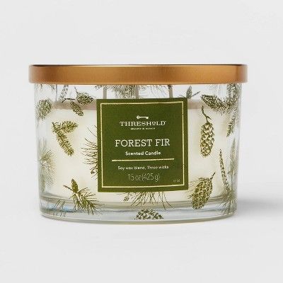 3-Wick Forest Fir Clear Glass with Metallic Decal Candle - Threshold&#8482; | Target