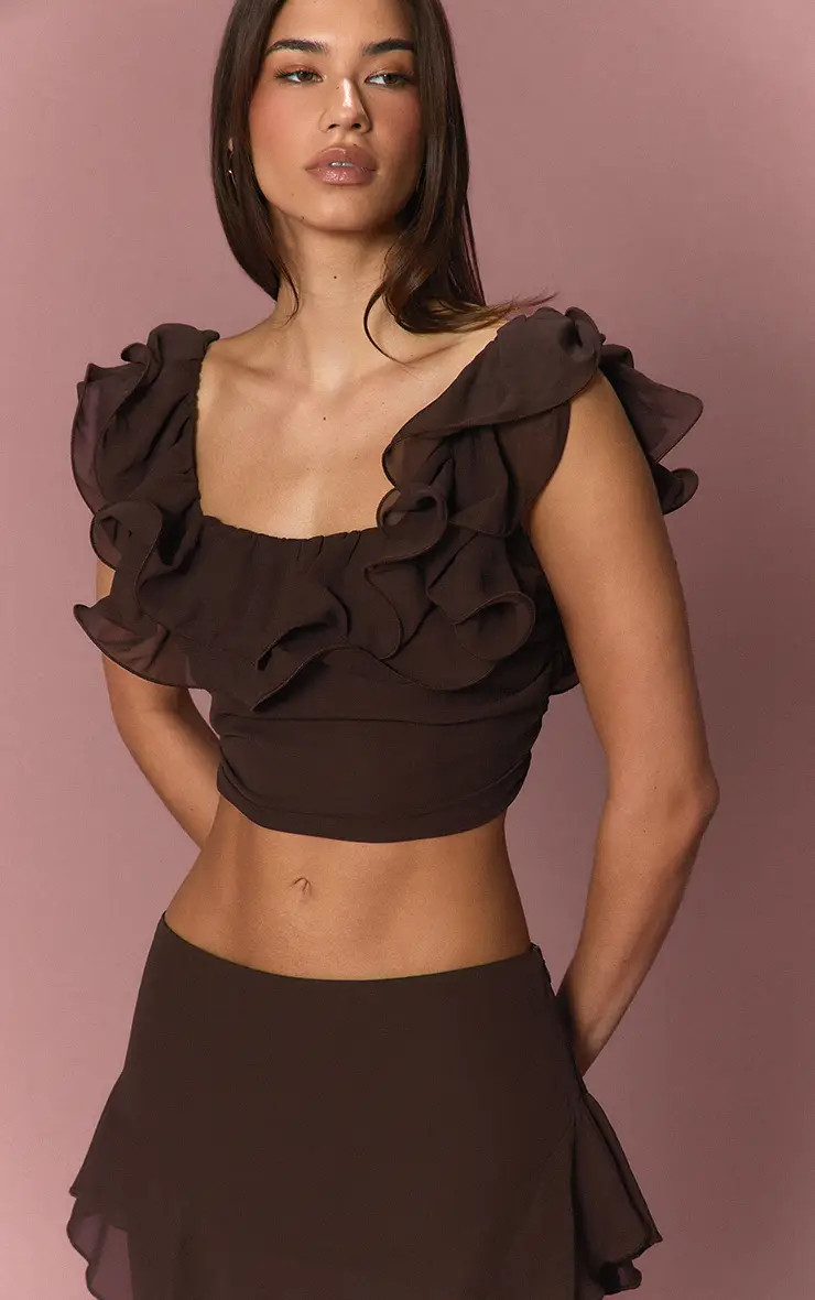 Chiffon Ruffle Crop Top | PrettyLittleThing US