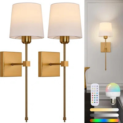 Rechargeable Battery Operated Wall Sconce Set Of 2 With Remote Control, Dimmable RGB LED Bulbs Included, & 5200Mah For Bedroom Living Room Hallway | Wayfair North America
