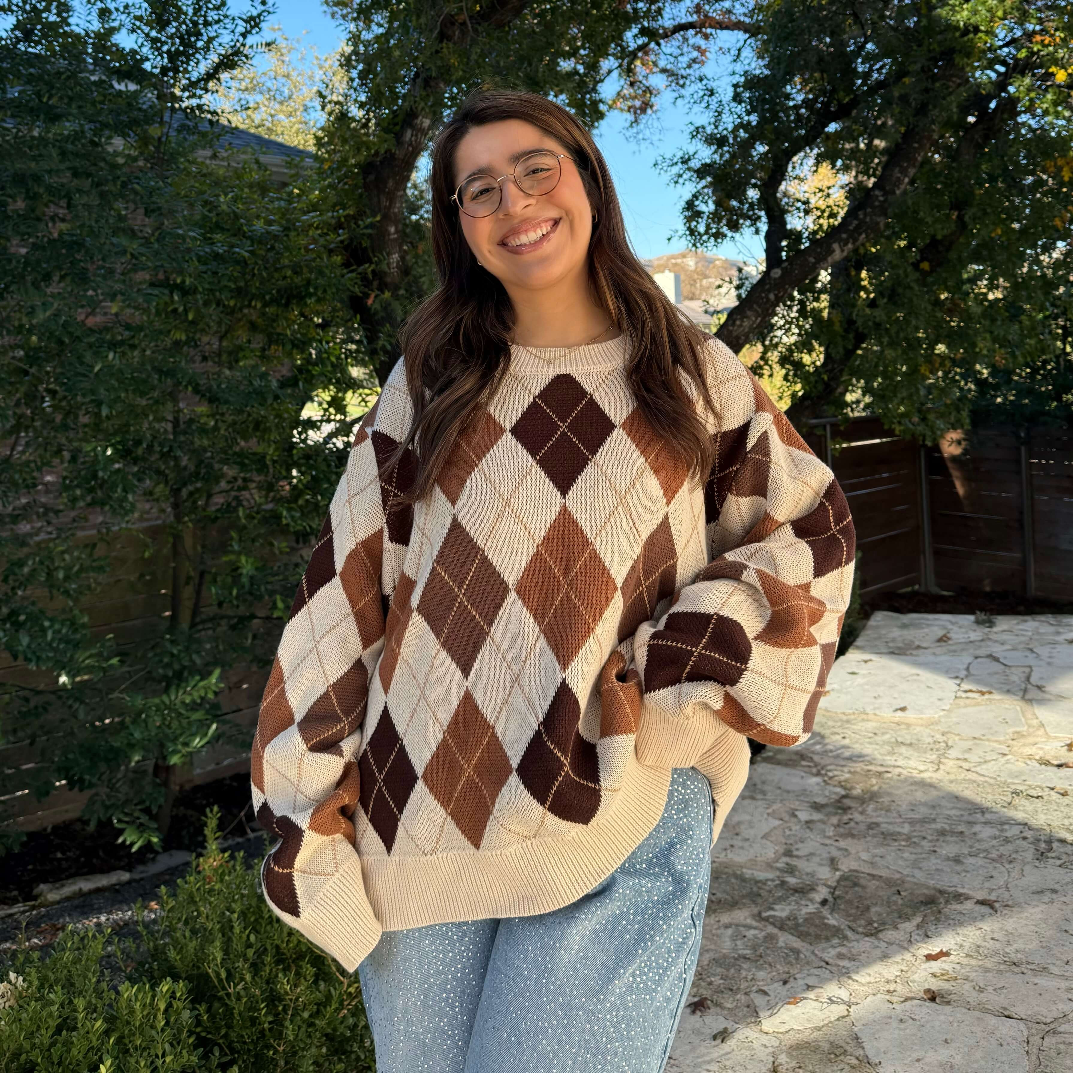 Argyle Oversized Sweater - Cream | Shiny by Nature