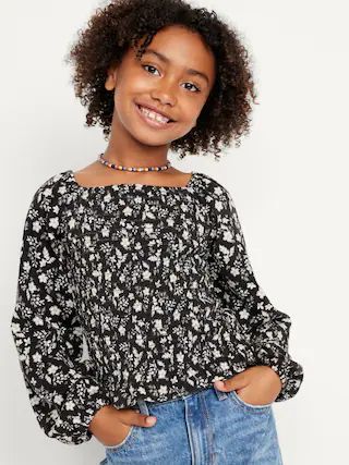 Long-Sleeve Printed Jersey-Knit Smocked Top for Girls | Old Navy (US)