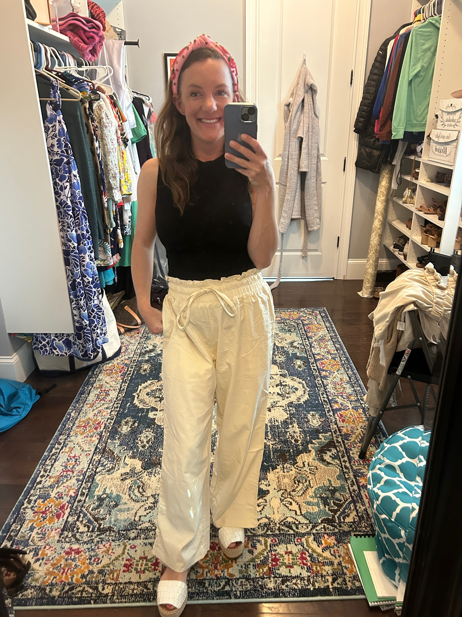 Summer fashion 
Black tank with high neck 
Linen pants 
Strawberry cute headband with jewels 



#LTKSeasonal #LTKfindsunder50 #LTKstyletip