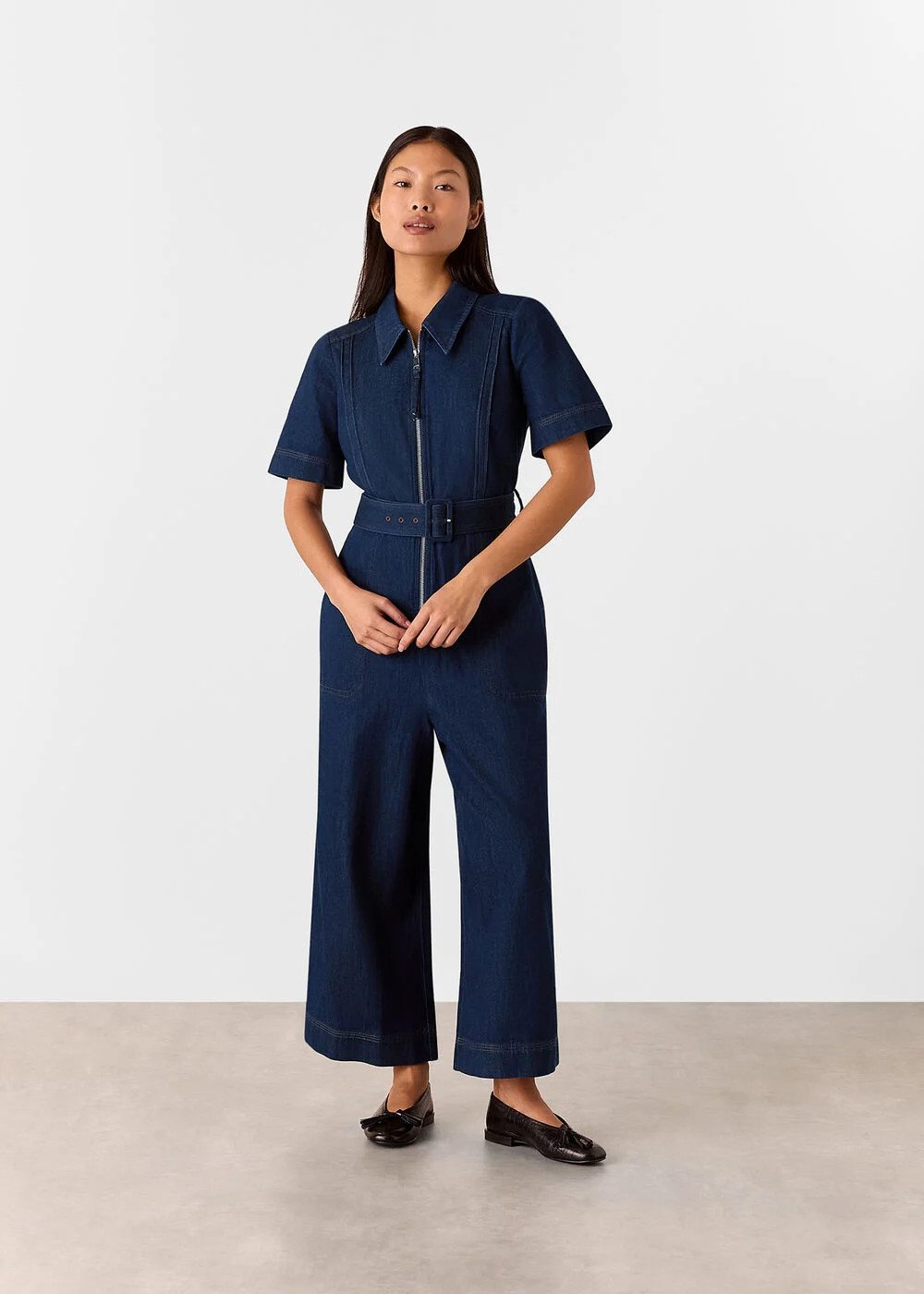 Denim Denim Pintuck Belted Jumpsuit | WHISTLES | Whistles UK | | Whistles