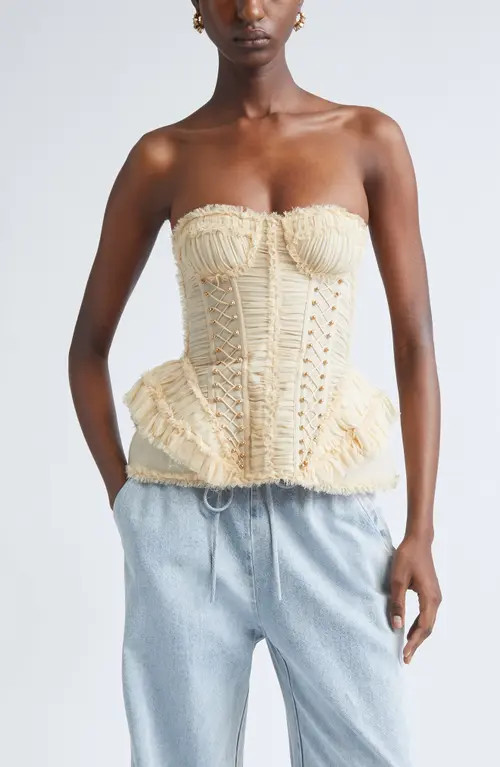 Zimmermann Rebellion Frayed Silk Corset Top in Cream at Nordstrom, Size 2 | Nordstrom