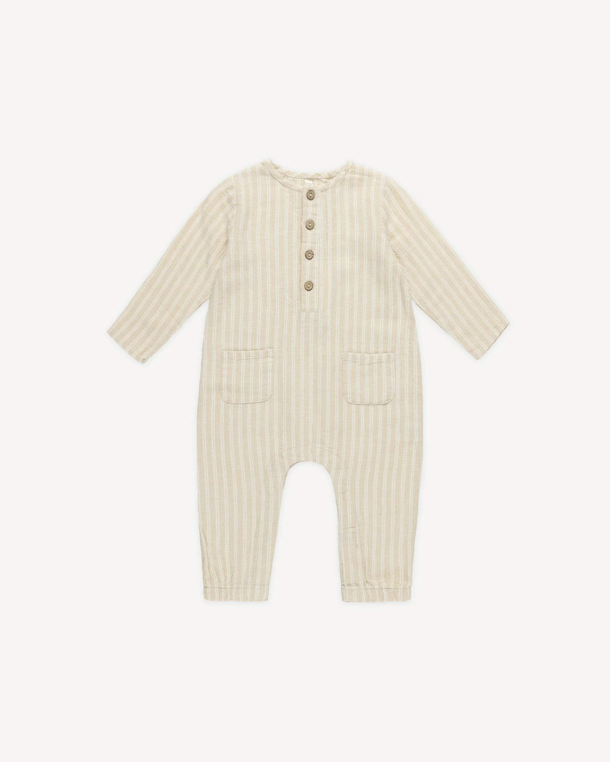 Long Sleeve Woven Jumpsuit || Champagne Stripe | Rylee + Cru