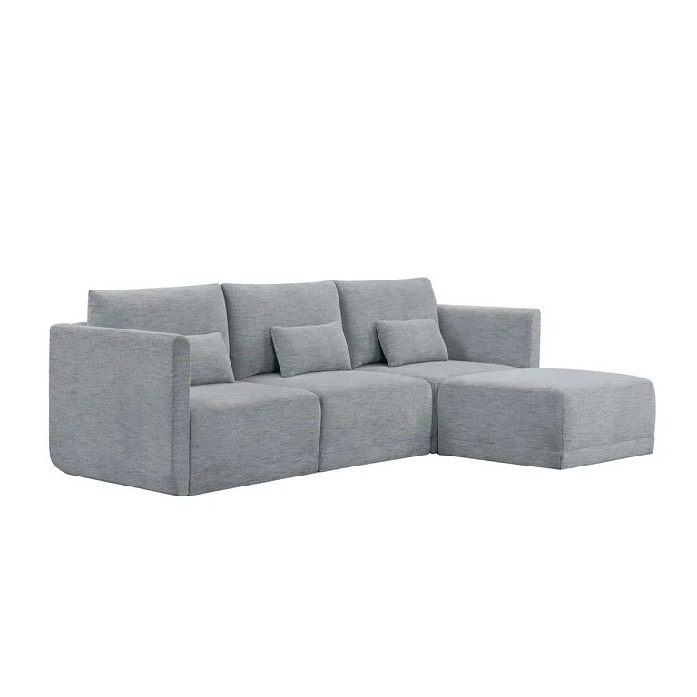 Beautiful Drew Modular Sectional Sofa with Ottoman by Drew Barrymore, Gray Fabric | Walmart (US)