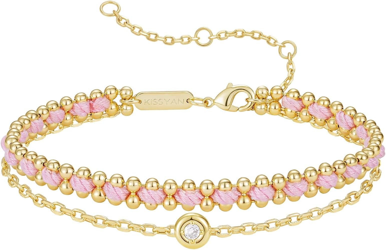 KissYan Valentine Gold Bracelet for Women, Layered Sports Stack Bracelet, 14K Gold Plated Link Br... | Amazon (US)