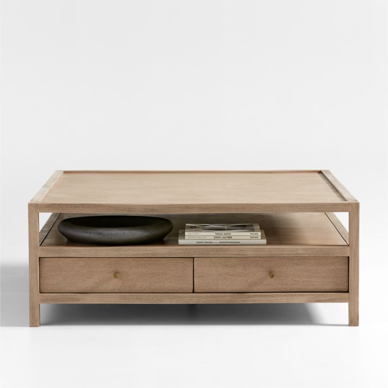 Keane Weathered Natural Wood Storage Square Coffee Table | Crate & Barrel | Crate & Barrel