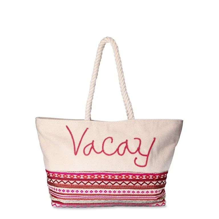Time and Tru Women's Beach Tote with Rope Handles, Vacay | Walmart (US)