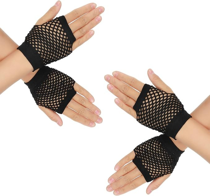 2 Pairs Mesh Gloves Short Fishnet Gloves Fingerless Gothic 80s Glove Suitable for Halloween Theme... | Amazon (US)