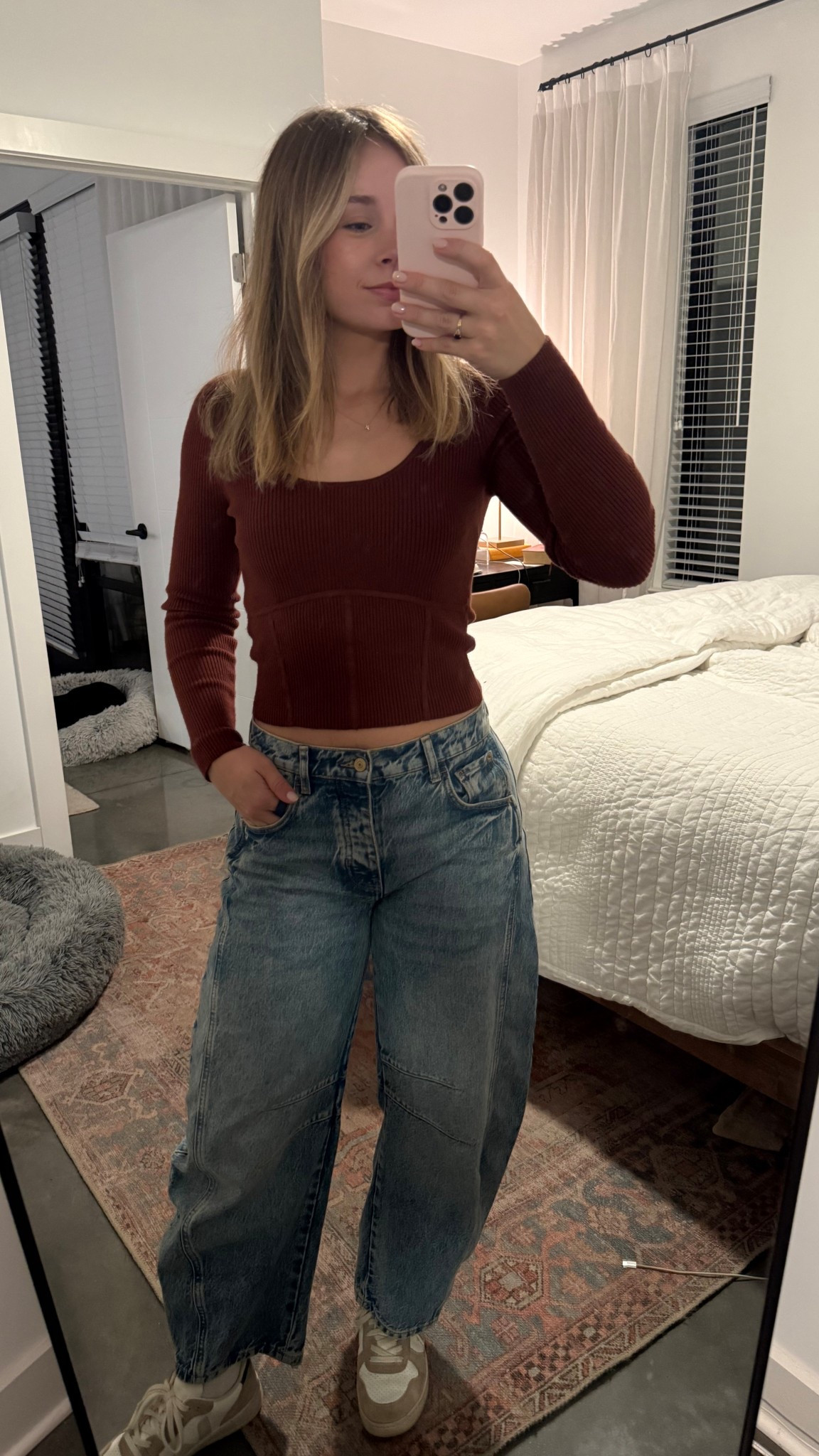 Simple date night outfit! Love this rust color for fall and these are by far the most comfortable jeans in my closet. Recommend sizing down in these jeans (I’m wearing a 25)

#LTKootd #LTKGiftGuide #LTKSaleAlert