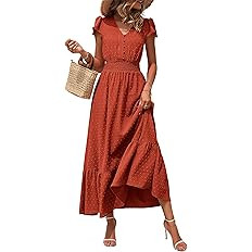 PRETTYGARDEN Womens Dresses 2026 Summer Maxi Dress Boho Short Sleeve V Neck Swiss Dot Ruffle Tier... | Amazon (US)