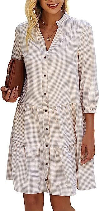 CCTOO Women’s Summer Dresses Casual V Neck Button Down 3/4 Sleeve Floral Print Loose Flowy Shir... | Amazon (US)