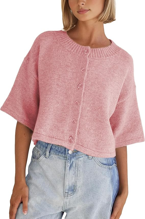 Springrain Cardigan Sweaters for Women Lightweight Knit Cropped Cardigan Button Up Solid Knitwear | Amazon (US)