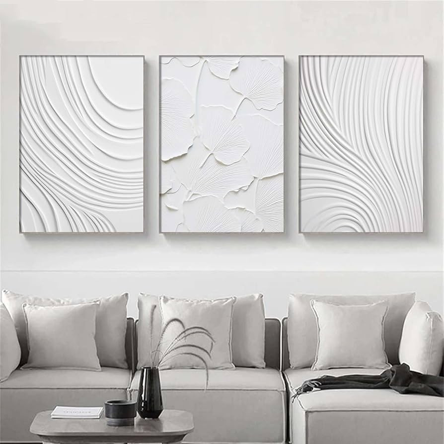 Ecyanlv White Abstract Canvas Wall Art Modern Textured Painting Geometric Art Textured Minimalist... | Amazon (US)