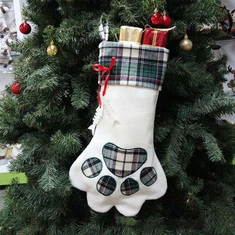 1PC Christmas Stockings Pet Dog Cat Paw Plaid Stocking Gift Bag Fireplace Xmas Tree Hanging Decor... | Walmart (US)