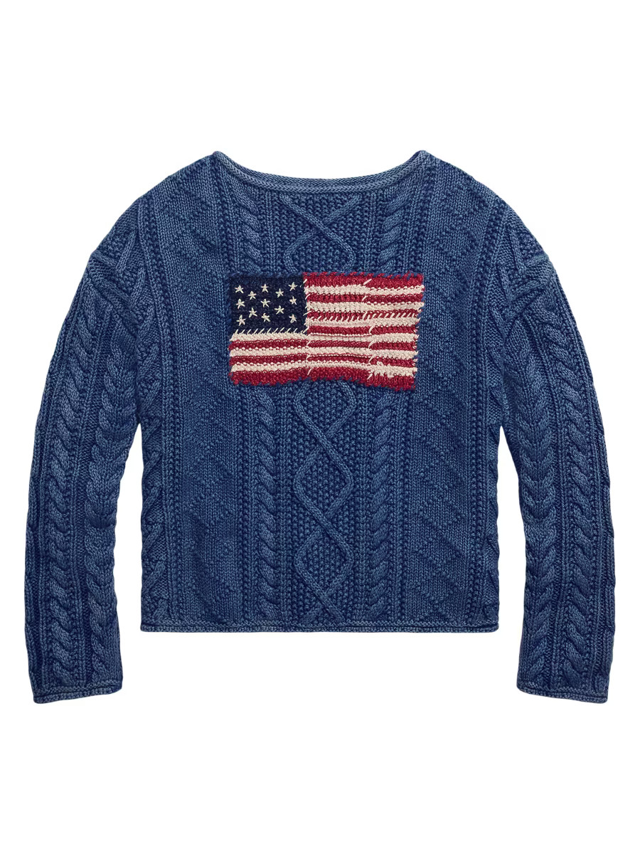 Flag-Embroidered Cotton-Knit Crewneck Sweater | Saks Fifth Avenue