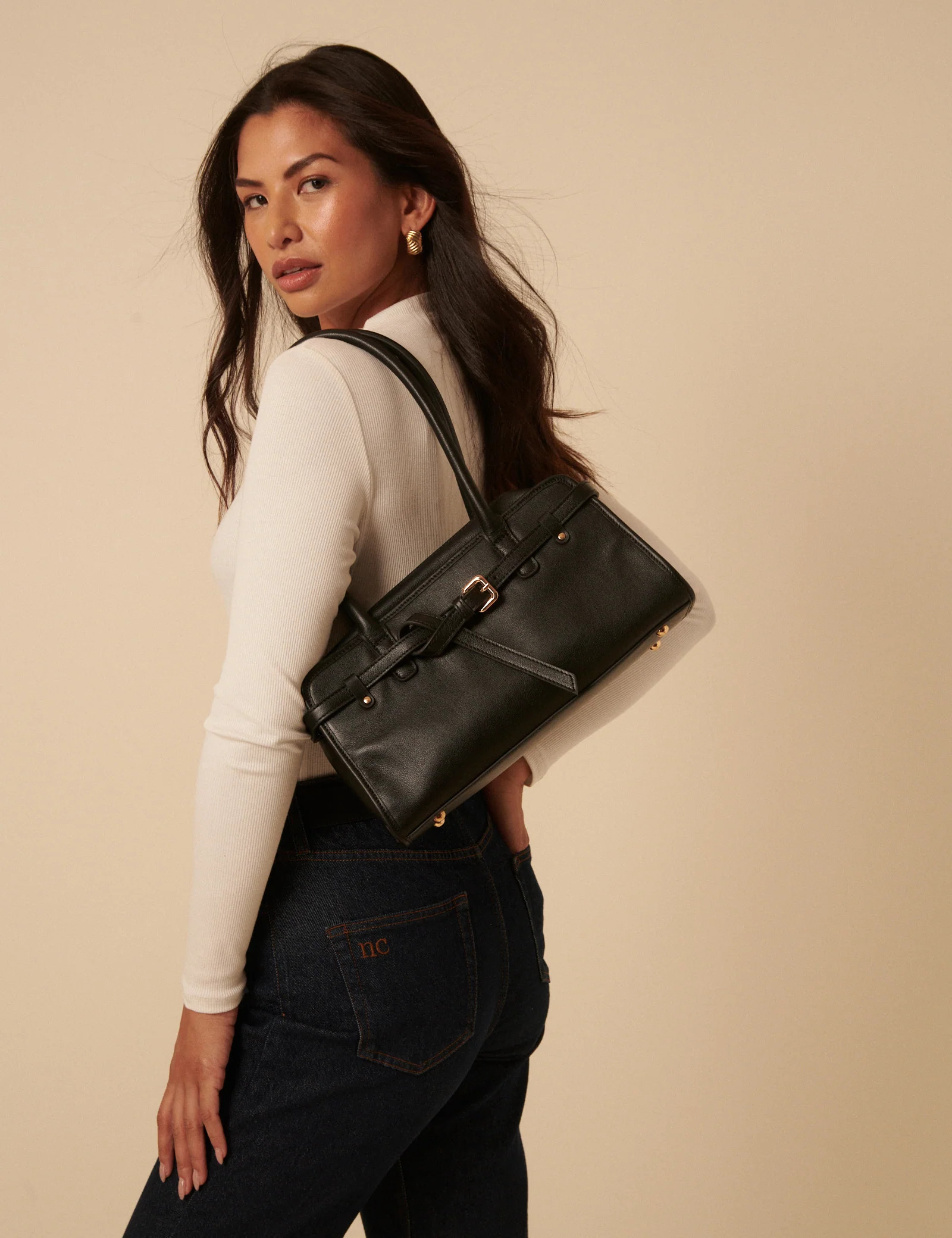 Black Leather Baguette Shoulder Bag | Nobody's Child