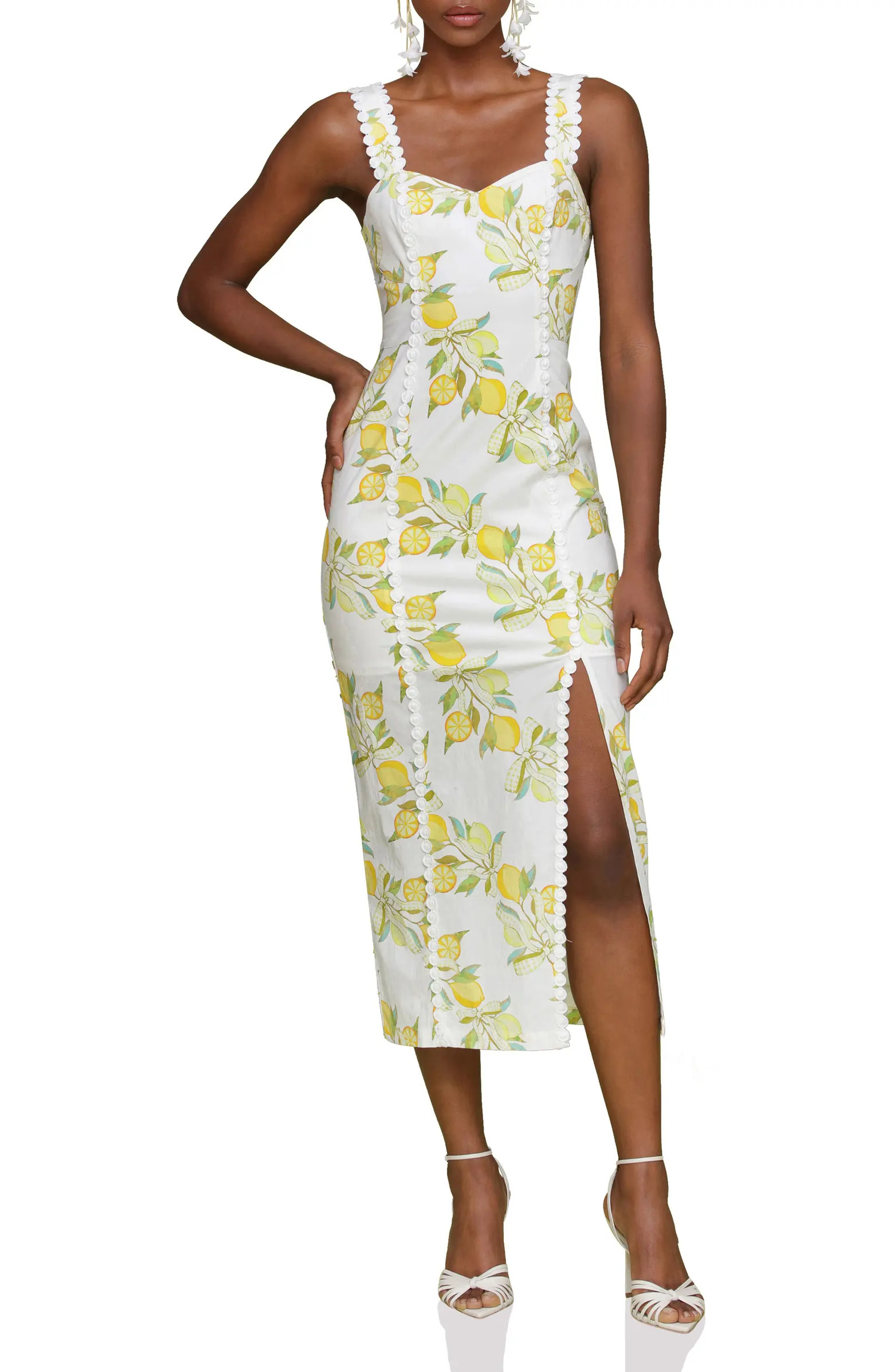 Avec Les Filles Lemon Print Stretch Cotton Dress | Nordstrom | Nordstrom