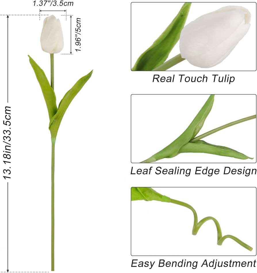 Tulips Artificial Flowers 20 Pcs White Fake Tulip Stems Real Touch PU Tulips for Easter Spring We... | Amazon (US)