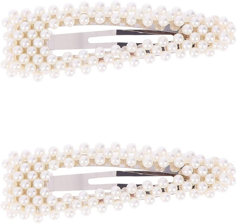FRCOLOR 2pcs Bling Hair Barrettes Crystal Hair Clip Pearl Hair Clips Pearl Hair Pin Crystals Bead... | Amazon (US)