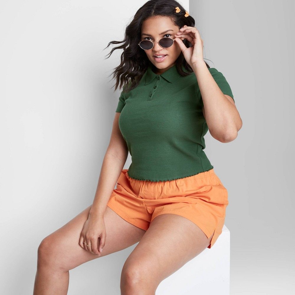 Women's Plus Size Slim Fit Short Sleeve Polo Baby T-Shirt - Wild Fable Green 1X | Target