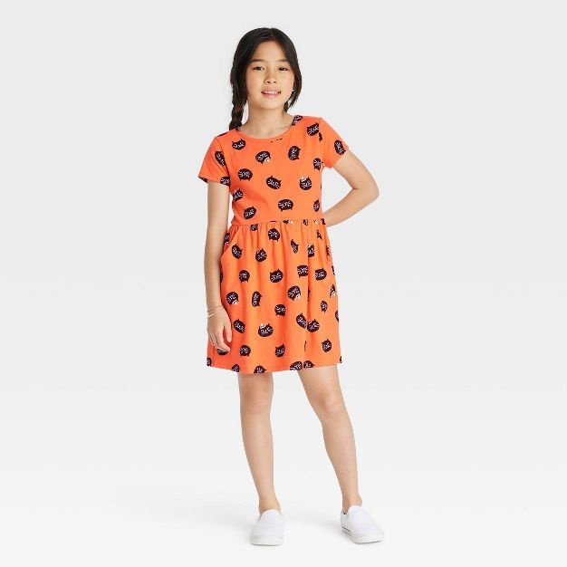 Girls' Halloween Printed Short Sleeve Dress - Cat & Jack™ | Target