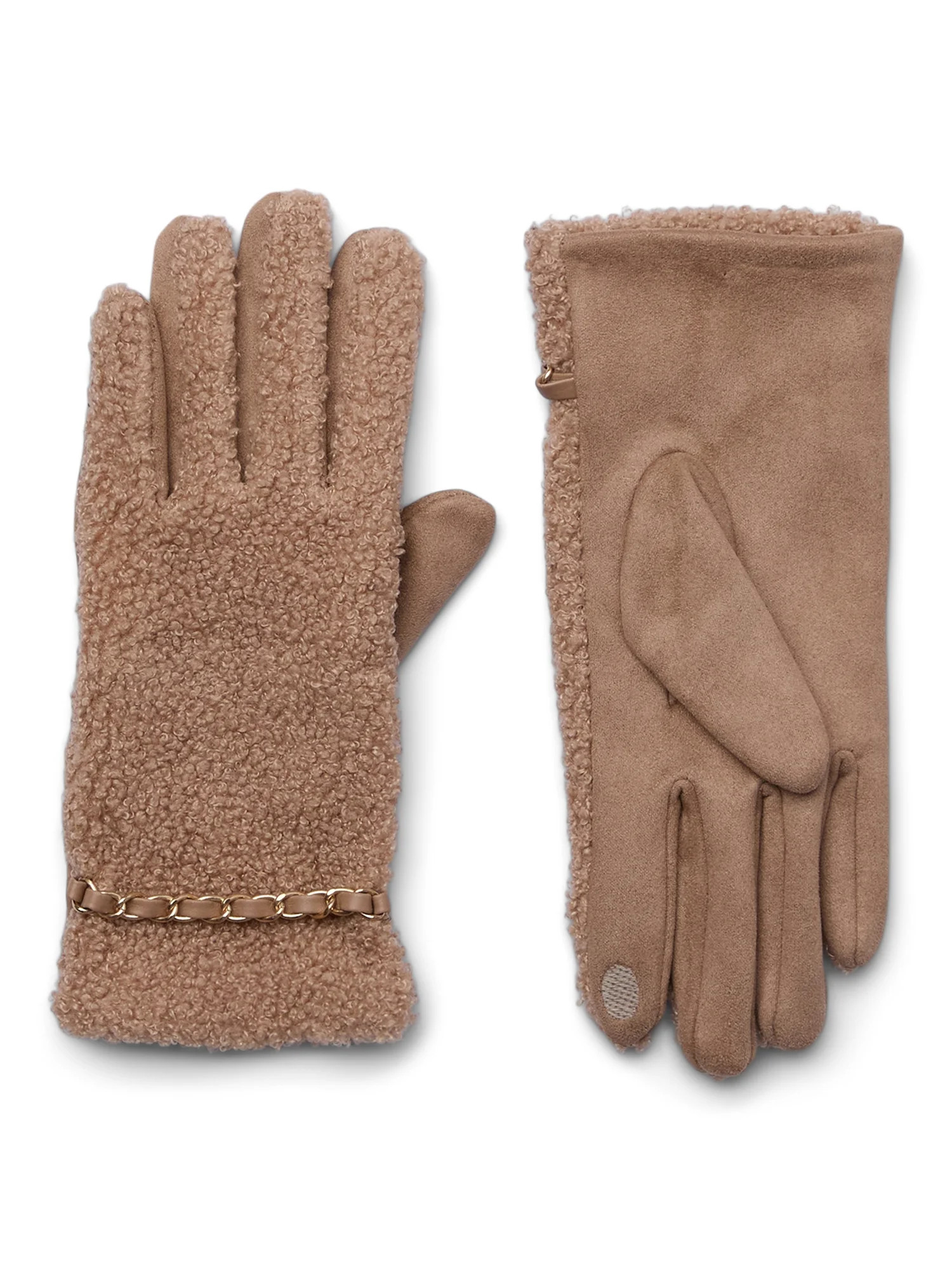 Time and Tru Women's Lightweight Faux Shearling Winter Gloves, L/XL, Tan | Walmart (US)