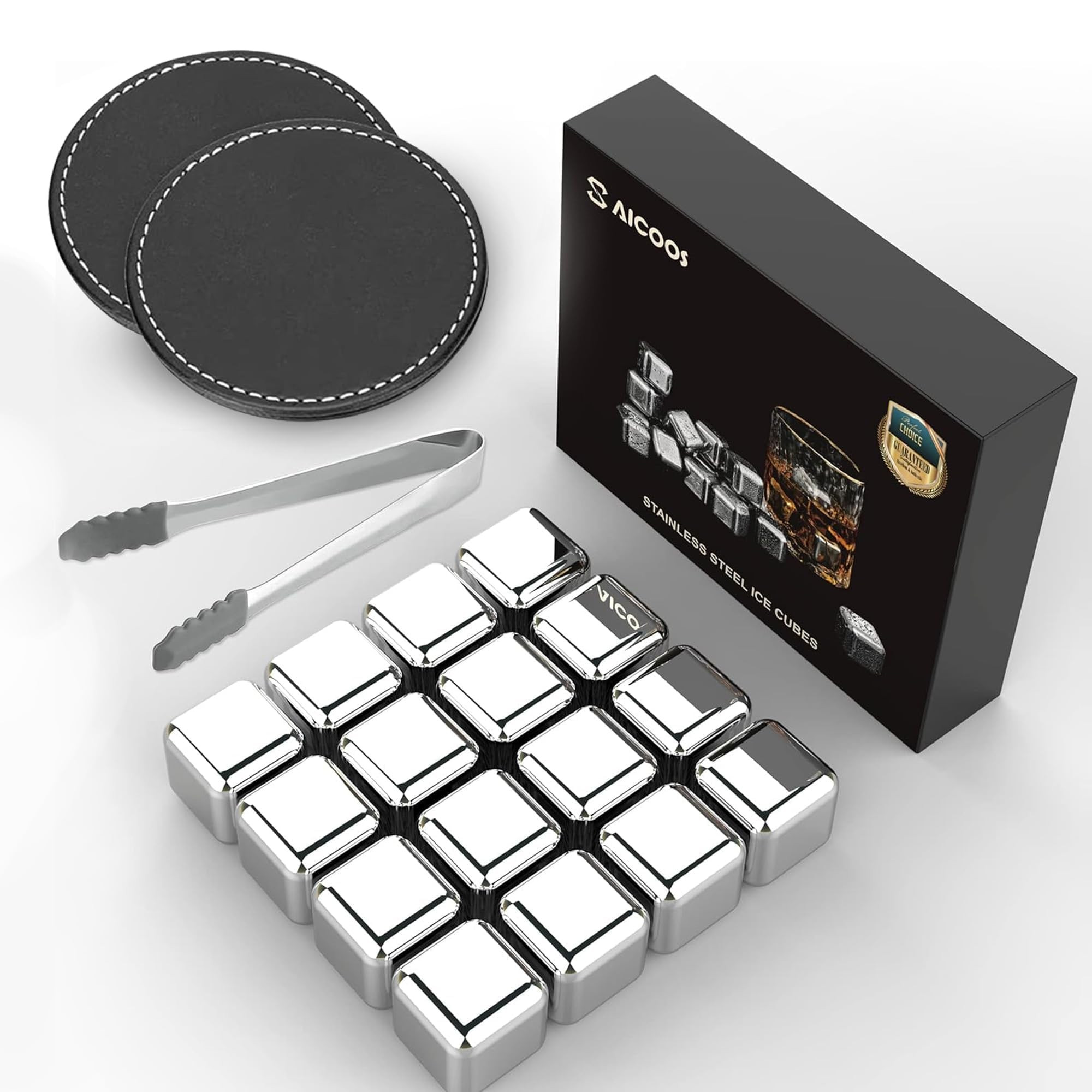 16 Pack Reusable Stainless Steel Ice Cubes for Drinks - Metal Whiskey Stones, High Cooling Techno... | Amazon (US)