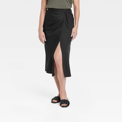 Women's Ruched Satin Midi Slip Skirt - A New Day™ | Target