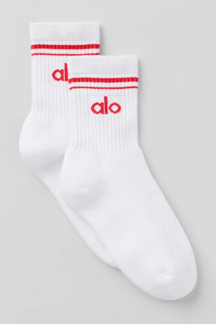 Unisex Half-Crew Throwback Sock - White/Bright Red | Alo Yoga (US)