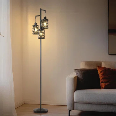 68" Industrial Floor Lamp With 3 Dimmable Bulbs, Black Farmhouse Standing Tree Lamp For Living Room, Bedroom, Office | Wayfair North America