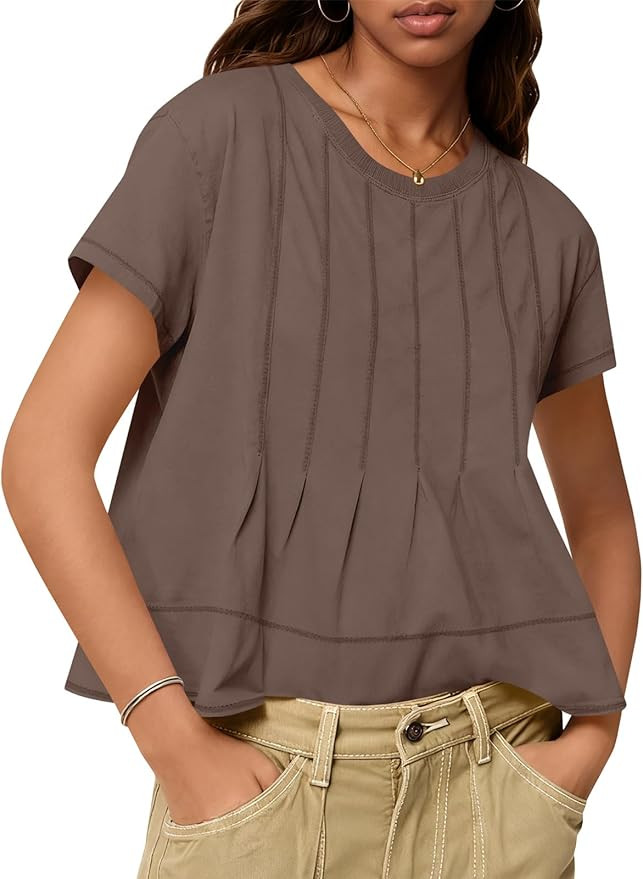 Tankaneo Womens Babydoll Tops Short Sleeve Peplum Pleated Summer T-Shirts Casual Loose Fit Flowy ... | Amazon (US)