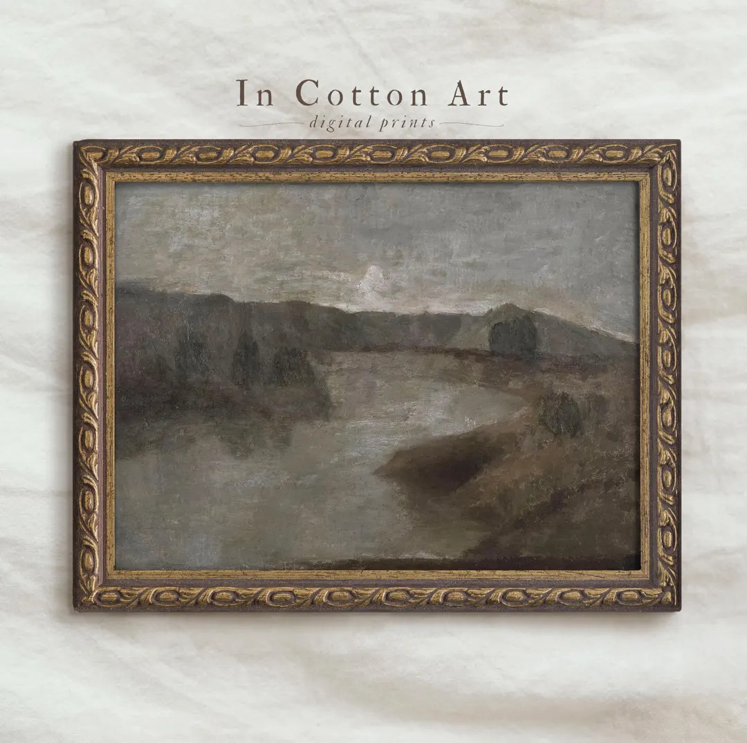 Antique Moody Scenery Painting PRINTABLE/ Vintage Hazy Landscape Print / Muted Gray Wall Art | P1... | Etsy (US)