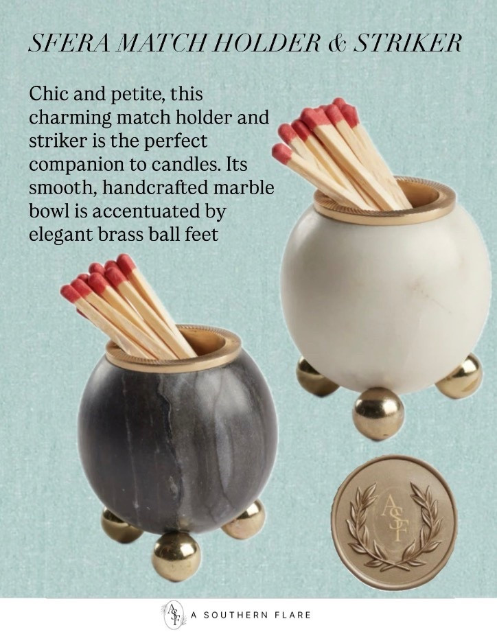 Chic and petite, this charming match holder and striker is the perfect companion to candles. Its smooth, handcrafted marble bowl is accentuated by elegant brass ball feet

#LTKHome