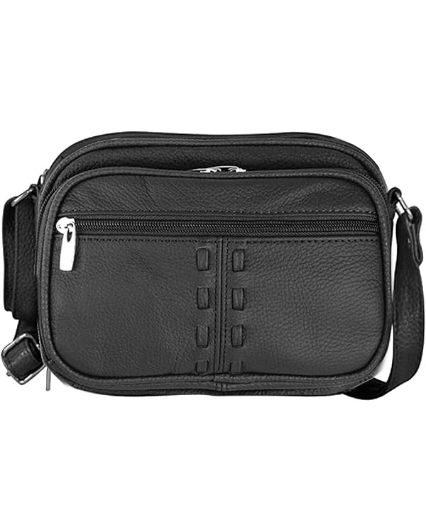 Cowhide Leather Womens Shoulder Purse Small Cross Body Organizer Bag with Many Pockets (Black w B... | Amazon (US)