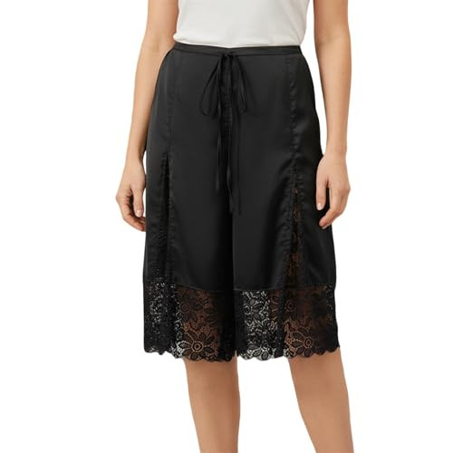 Women Y2k Lace Satin Shorts Casual Elastic Waist Lace Patchwork Loose Fit Lounge Shorts Summer Cute Coquette Bottoms Black | Amazon (US)